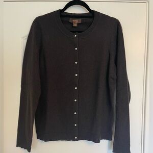 Victor Alfaro Cashmere Chocolate Brown Jewel Button Sweater Cardigan Size Large